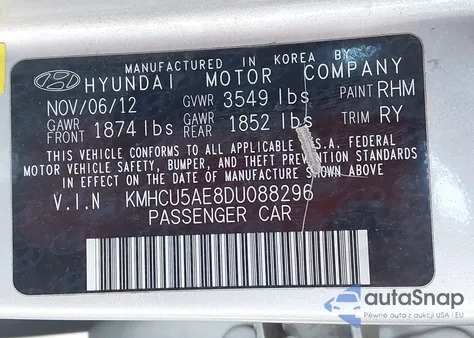 2013 Hyundai Accent Se from USA, damaged, VIN KMHCU5AE8DU088296